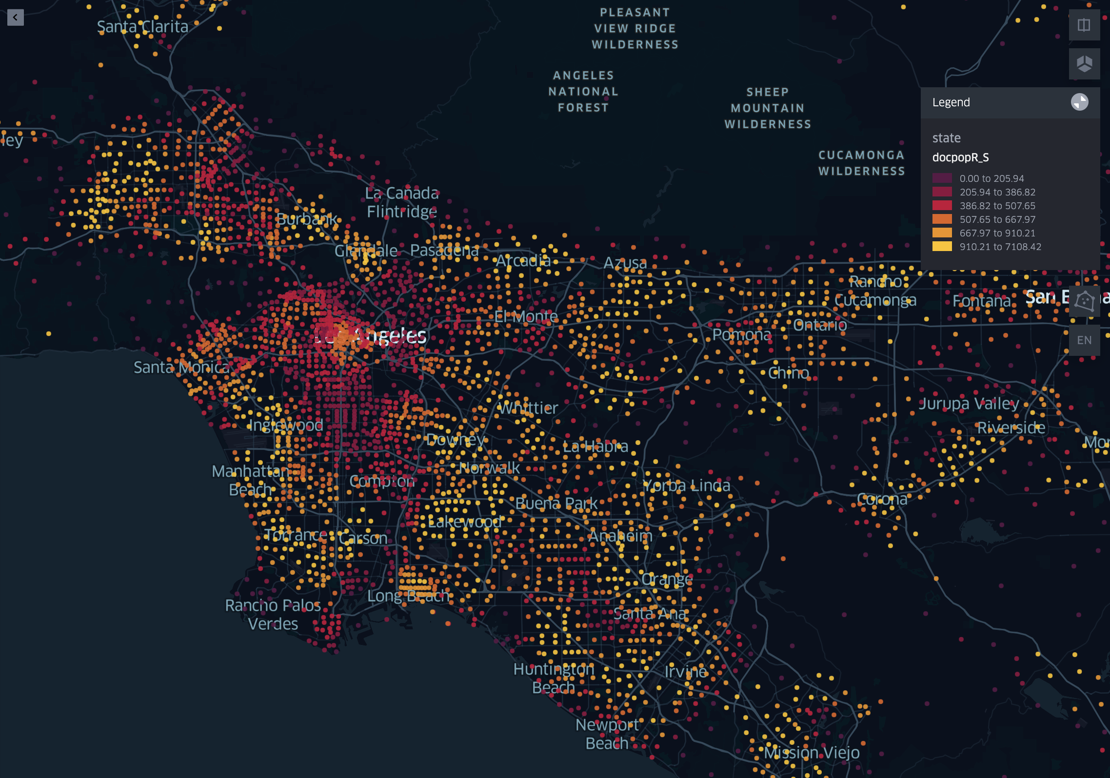2SFCA accessibility map in Los Angeles