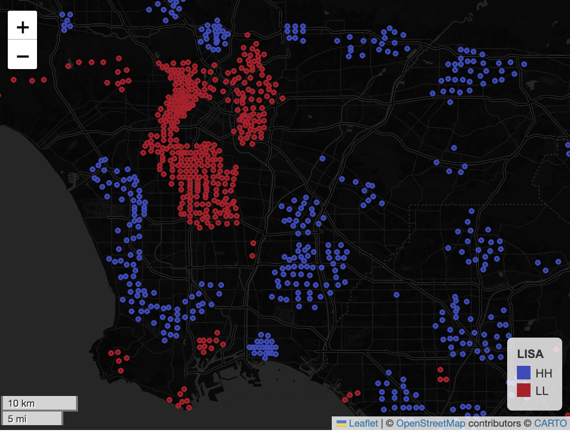 Local Getis-Ord clustering of accessibility