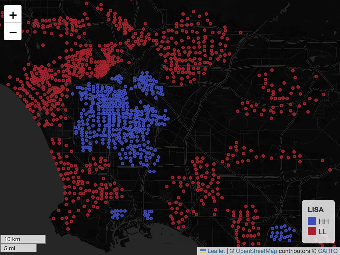 Local Getis-Ord clustering of obesity