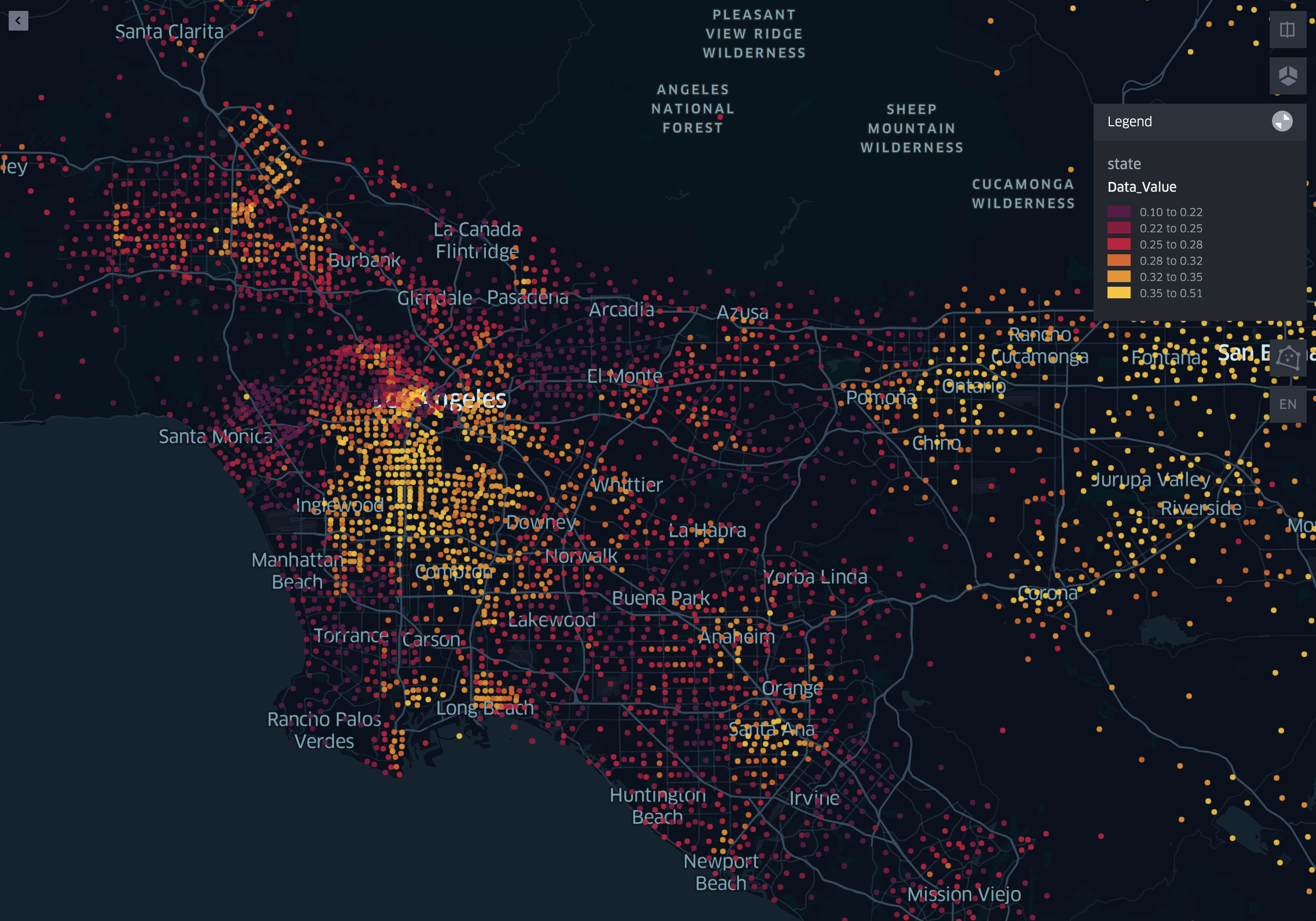 Obesity map in Los Angeles